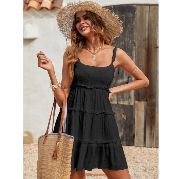 Babydoll Black Summer Mini Dress Flared - Picture 6 of 7